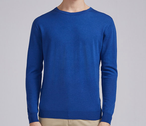 DARK BLUE CREW NECK SWEATER IN PURE WOOL