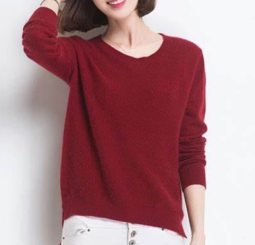 Womens Sweaters Womens Low Round Neck Mink Cashmere Sweater, Loose Long Sleeve Sweater