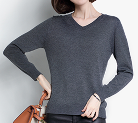 Knitted Jumper Women Sweater Breathable Soft  V Neck